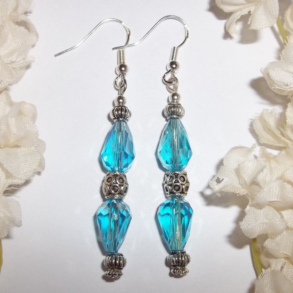 Long Earrings Turquoise Blue Beaded Handmade Dangle Drop Dangly Accessory 5242